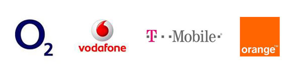 O2, T-Mobile, Orange and Vodafone brand logo's