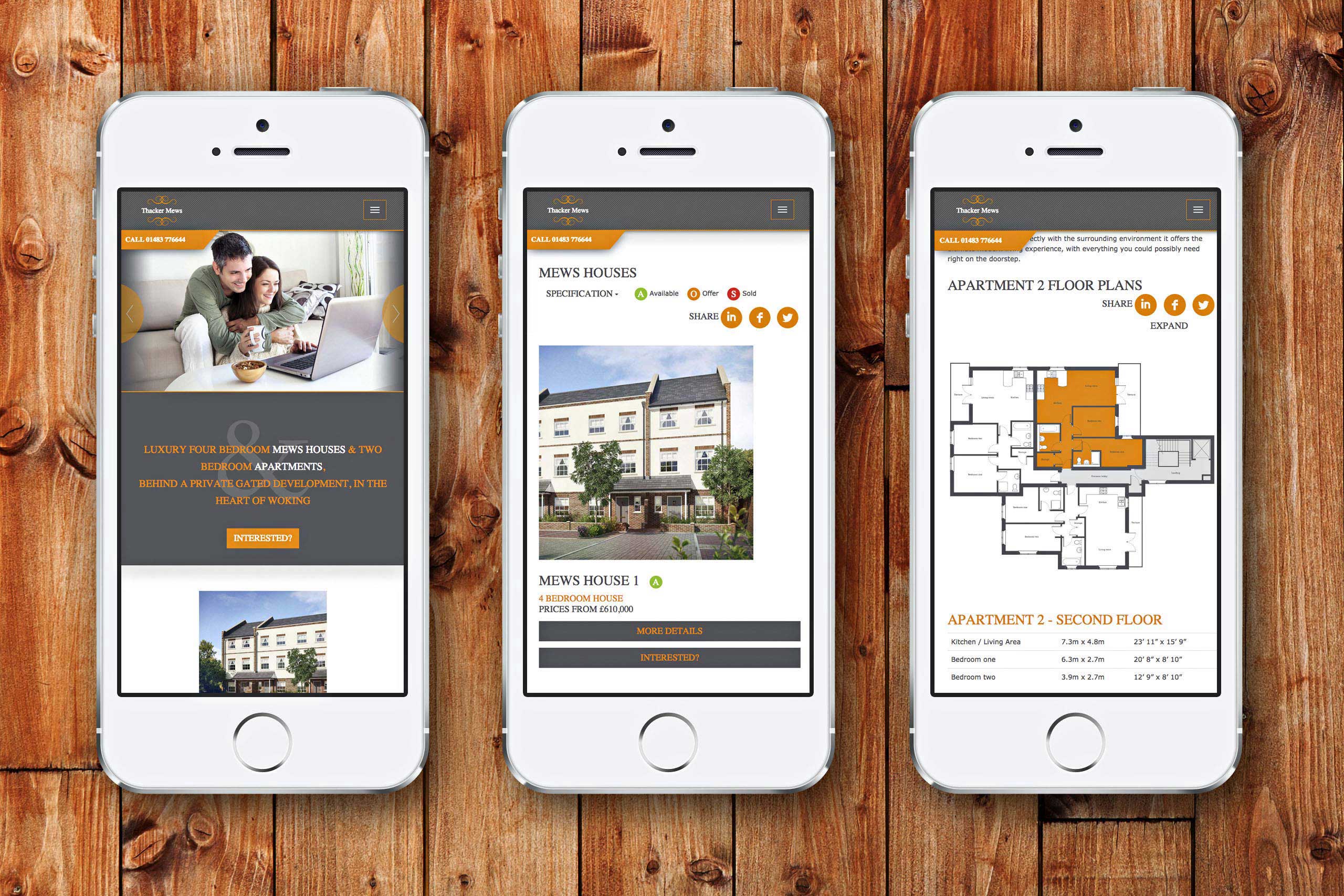 Mobile website design for luxury mews houses and apartments, Surrey