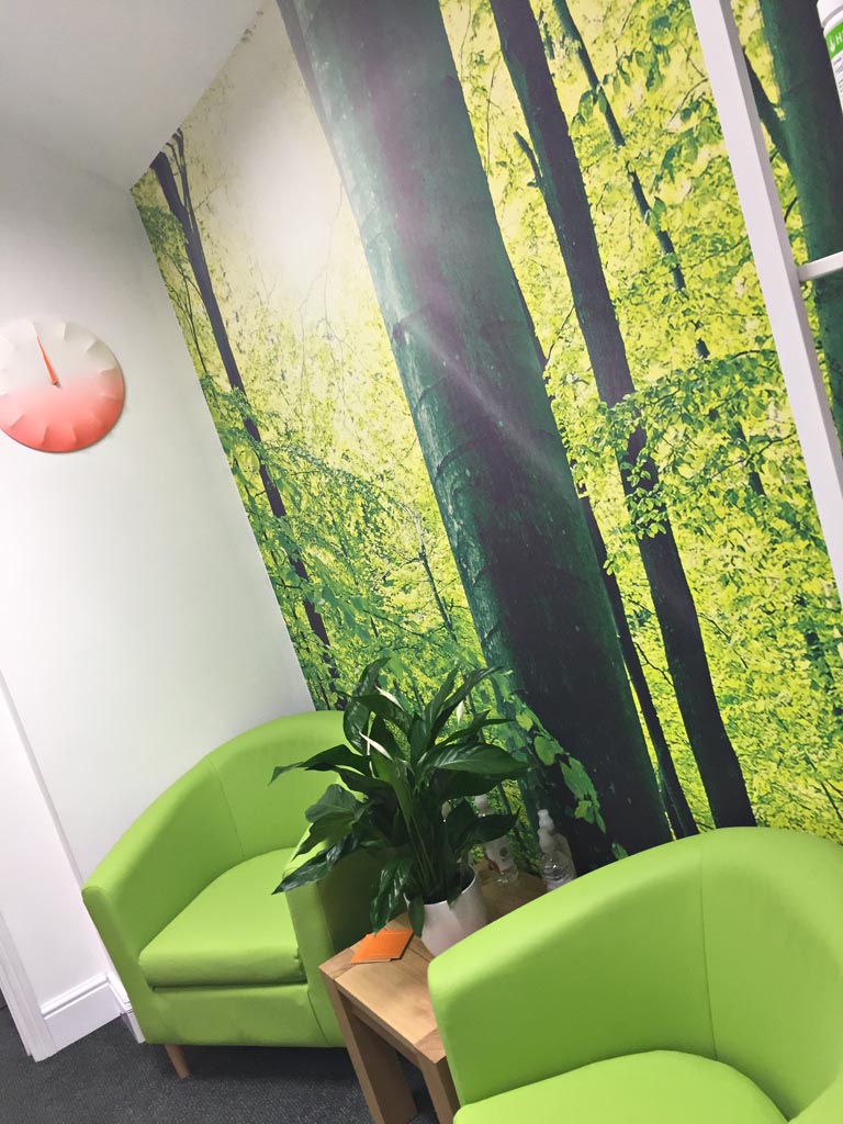 Wallpaper design for recepetion area in The Spot Fitness centre and gym