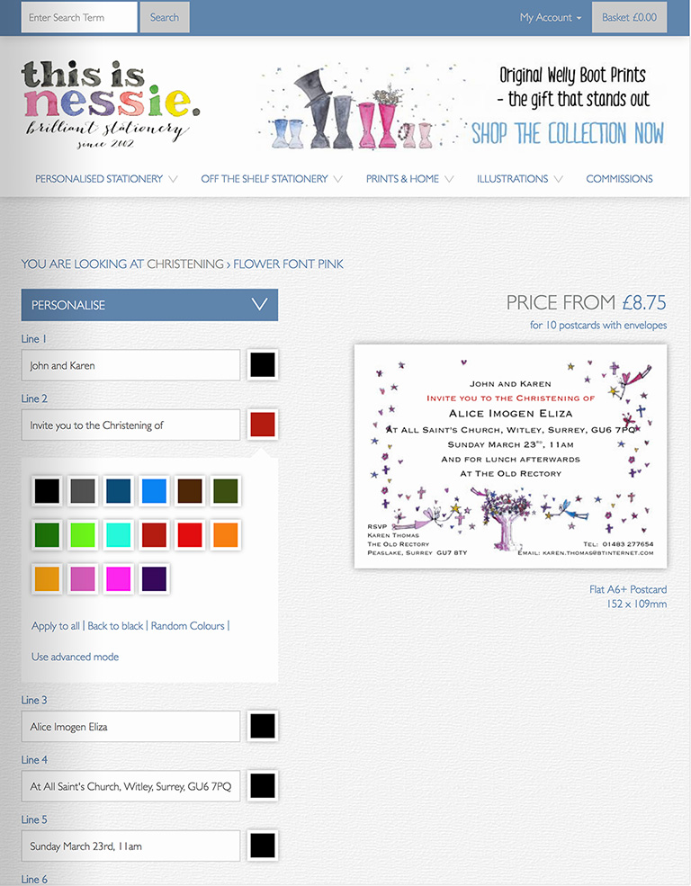 Sagepay integration and ecommerce website design for personalisation illustrations business